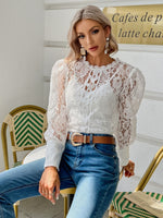 Load image into Gallery viewer, Simplee Puff sleeve elegant lace blouse with camisole See through sexy women blouses