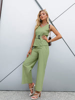 Load image into Gallery viewer, Simplee Casual sleeveless belt women sets summer Chic asymmetric v-neck two piece set women Office lady soft solid elastic sets