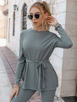 Load image into Gallery viewer, Simplee Casual lace up sheath two piece sets women Sportwear long sleeve ladies tracksuit sets autumn O-neck fitness pants set