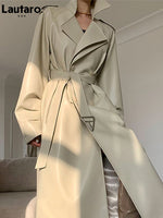 Load image into Gallery viewer, Lautaro Spring Autumn Long Faux Leather Trench Coat