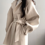 Load image into Gallery viewer, Women Solid Wool Blend Coat Slim Fit Belt Coats