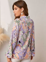 Load image into Gallery viewer, Simplee Holiday buttons lantern sleeves printed women shirt Autumn casual long sleeve beach blouse Loose female elegant shirts