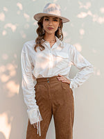 Load image into Gallery viewer, Simplee Cotton shirring pocket women shirt