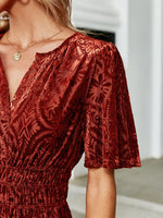Load image into Gallery viewer, Simplee V-neck flare sleeve print velvet dress Party elegant womem dresses
