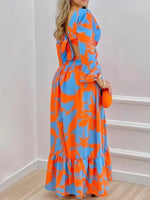 Load image into Gallery viewer, Colorblock Print O-Ring Twist Cutout Split Thigh Maxi Dress