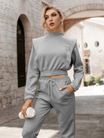 Load image into Gallery viewer, Simplee Two piece short women sweatshirt set autumn Elastic lace up turtleneck casual pants