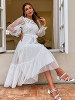 Load image into Gallery viewer, Simplee Elegant lantern sleeve lace party dress
