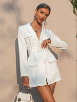 Load image into Gallery viewer, Simplee Office lady notched pocket belt women blazer Long sleeves v-neck white blazers coat Elegant autumn female solid outwear