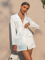 Load image into Gallery viewer, Simplee Office lady notched pocket belt women blazer Long sleeves v-neck white blazers coat Elegant autumn female solid outwear