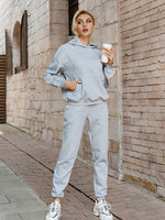 Load image into Gallery viewer, Simplee Casual pocket hooded tracksuit Office elastic soft drop sleeves sweatshirt pant sets Sportwear hoodie two-piece