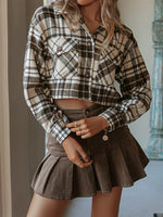Load image into Gallery viewer, Simplee Y2K plaid buttons long sleeve short coat women Office pocket lapel jacket High street slim female shirt collar outerwear