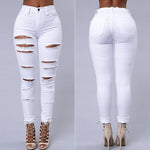 Load image into Gallery viewer, White Hole Ripped Jeans Hight Waist Skinny Bodycon Sexy Trousers Pencil Pants