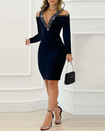 Load image into Gallery viewer, Fashion Print Women Black Rhinestone Decor Sleeveless Party Dress Elegant Halter Bodycon Mini Skinny Dresses