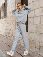 Load image into Gallery viewer, Simplee Casual pocket hooded tracksuit Office elastic soft drop sleeves sweatshirt pant sets Sportwear hoodie two-piece