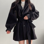 Load image into Gallery viewer, Women Solid Wool Blend Coat Slim Fit Belt Coats