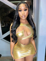 Load image into Gallery viewer, Sexy Silm Hollow Out Bodycon Dress For Women Clothes O-Neck Folding Lace-up Outfit Streetwear Backless Metallic Vestido De Mujer