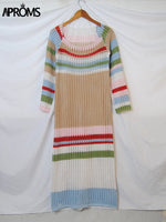 Load image into Gallery viewer, Aproms Multi Striped Crochet Midi Dresses