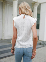 Load image into Gallery viewer, Simplee Elegant white lace stitching sleeveless top Casual Solid O-neck ruffle summer women Tshirt Fashion Office lady short top