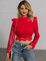 Load image into Gallery viewer, Simplee Elegant ruffle lace patchwork o-neck long sleeves