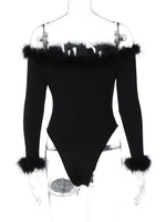 Load image into Gallery viewer, Hugcitar Feather Slash Neck Long Sleeve Solid Elegant Sexy Bodycon Bodysuit