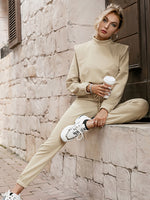 Load image into Gallery viewer, Simplee Two piece short women sweatshirt set autumn Elastic lace up turtleneck casual pants