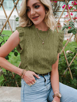 Load image into Gallery viewer, Simplee Elegant white lace stitching sleeveless top Casual Solid O-neck ruffle summer women Tshirt Fashion Office lady short top