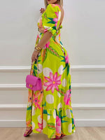 Load image into Gallery viewer, Colorblock Print O-Ring Twist Cutout Split Thigh Maxi Dress