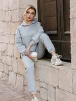 Load image into Gallery viewer, Simplee Casual pocket hooded tracksuit Office elastic soft drop sleeves sweatshirt pant sets Sportwear hoodie two-piece