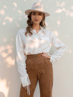 Load image into Gallery viewer, Simplee Cotton shirring pocket women shirt