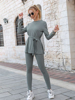 Load image into Gallery viewer, Simplee Casual lace up sheath two piece sets women Sportwear long sleeve ladies tracksuit sets autumn O-neck fitness pants set