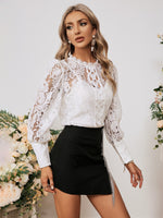 Load image into Gallery viewer, Simplee Puff sleeve elegant lace blouse with camisole See through sexy women blouses