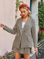 Load image into Gallery viewer, Simplee Office plaid shawl collar women blazer autumn Elegant houndstooth high waist pleated skirt Long sleeve pocket blazer