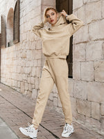 Load image into Gallery viewer, Simplee Casual pocket hooded tracksuit Office elastic soft drop sleeves sweatshirt pant sets Sportwear hoodie two-piece