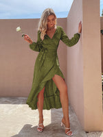 Load image into Gallery viewer, Simplee Casual leopard v-neck split maxi dress