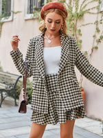 Load image into Gallery viewer, Simplee Office plaid shawl collar women blazer autumn Elegant houndstooth high waist pleated skirt Long sleeve pocket blazer
