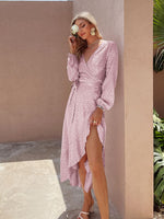 Load image into Gallery viewer, Simplee Casual leopard v-neck split maxi dress