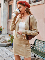 Load image into Gallery viewer, Simplee Elegant v-neck buttons ruffle knitted dress set women Office long sleeves slim two pieces sets Solid female sweater suit