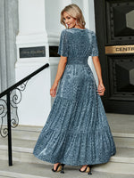 Load image into Gallery viewer, Simplee V-neck flare sleeve print velvet dress Party elegant womem dresses