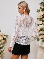 Load image into Gallery viewer, Simplee Puff sleeve elegant lace blouse with camisole See through sexy women blouses