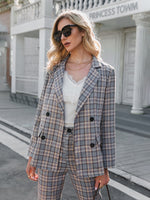 Load image into Gallery viewer, Simplee Two-piece blazer women suits Double breasted plaid casual female blazer