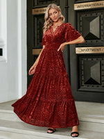 Load image into Gallery viewer, Simplee V-neck flare sleeve print velvet dress Party elegant womem dresses