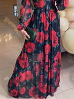 Load image into Gallery viewer, Floral Print Long Sleeve V Neck Casual Chiffon Maxi Dress