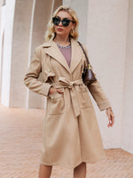 Load image into Gallery viewer, Simplee Elegant v-neck lace up long sleeve button trench coats Office notched pocket sash long coat Female blazer collar outwear