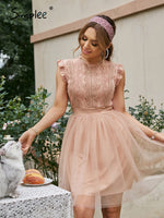 Load image into Gallery viewer, Simplee Elegant lace tulle party dress women Sweet ruffle mesh high waist bridesmaid dresses Office vintage a-line even vestido