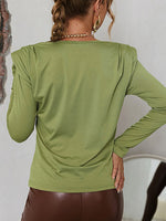 Load image into Gallery viewer, Simplee Long sleeve elegant green t-shirt