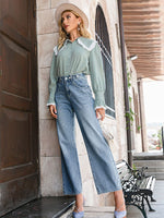 Load image into Gallery viewer, Simplee Gingham Square Office Ladies Winter Blouses Peter Pan Collar Women Ruffle Tops Full Poet Sleeves Female Fitness Blouses