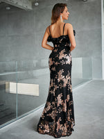 Load image into Gallery viewer, Simplee High split sequins sexy party dresses women Spaghetti straps square collar ruffle evening black dress Slim long vestido