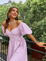 Load image into Gallery viewer, Simplee Puff sleeve sexy corset women party dress Elegant slash neck sweet evening dresses