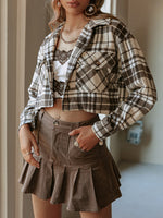 Load image into Gallery viewer, Simplee Y2K plaid buttons long sleeve short coat women Office pocket lapel jacket High street slim female shirt collar outerwear