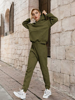 Load image into Gallery viewer, Simplee Casual pocket hooded tracksuit Office elastic soft drop sleeves sweatshirt pant sets Sportwear hoodie two-piece